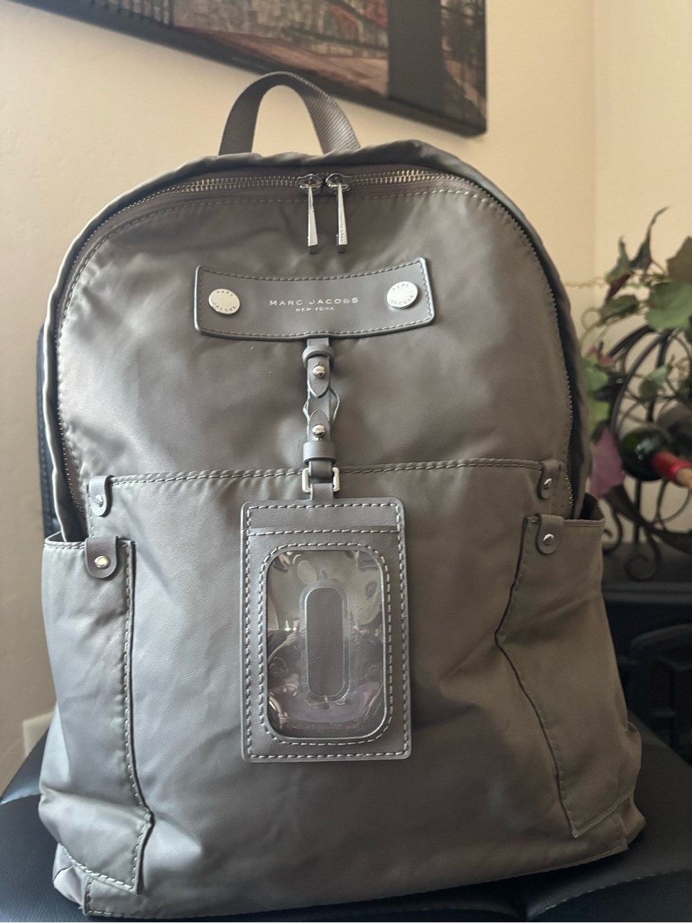 Marc Jacobs Gray Green Nylon Backpack with ID Window